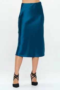 Solid Satin Midi Skirt