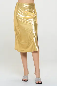 Metallic Midi Skirt with Slit