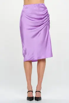 Midi Scrunch Satin Slit Skirt
