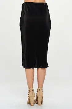 Solid Plisse Midi Skirt with Slit and Elastic Waistband