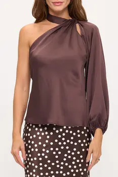 One Shoulder Long Sleeve Satin Top