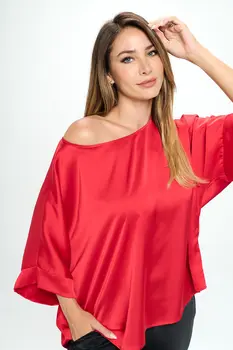 Stretch Satin Solid Round neck Oversize Top