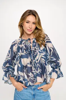 Print Round neck Top with Front Tie Detail