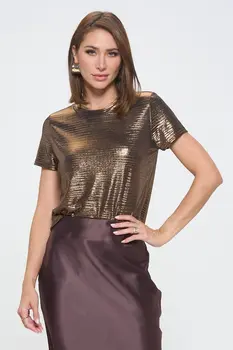 Metallic Textured Short Sleeve Top