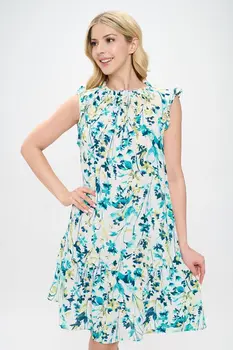 Floral Print Sleeveless Dress with Ruffle Sleeve
