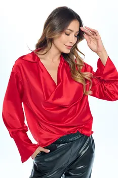 Satin Collared Cowl neck Top with Split Cuff