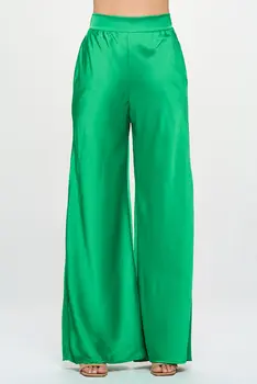 Stretch Satin Pants w/ Elastic Waist and Pockets