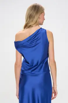 Dropped Shoulder Long Sleeve Satin Top