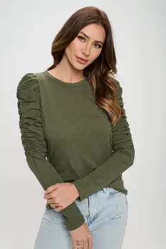 Solid Long Puff Sleeve Top