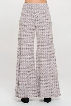 Plaid Tweed Knit with Wide Leg Pants