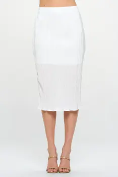 Solid Plisse Midi Skirt with Elastic Waistband