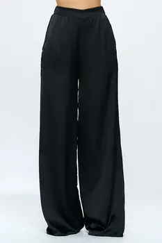 Stretch Satin Pants w/ Elastic Waist and Pockets