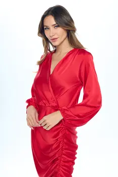 Stretch Satin Dress with Ruched Asymmetrical Hem