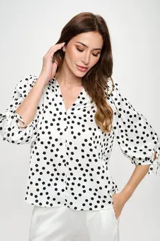 Polka Dot Top with Self Tie Sleeves