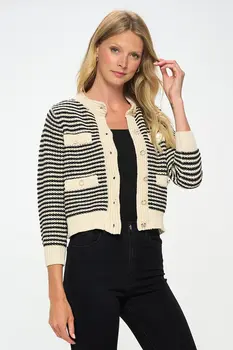 Knit Open Front Mini Cardigan with Buttons