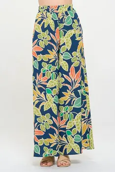 Print Wide Leg Pants with Pockets