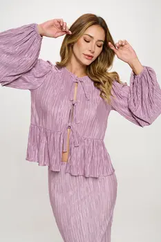 Plisse Solid Button Down Top with Collar