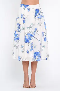 Floral Print Midi Skirt with Lining and Pockets