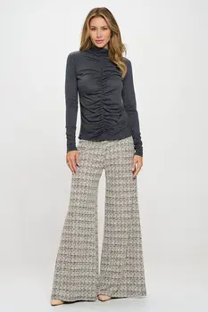 Knit Long Sleeve Mock neck Top with Scrunched Detail