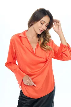 Satin Collared Cowl neck Top with Split Cuff