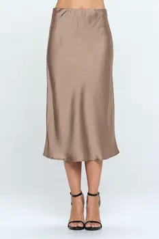 Solid Stretch Satin Midi Skirt