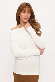 Brushed Knit Boat Neck Off the Shoulder Top