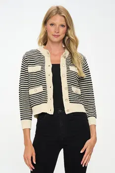Knit Open Front Mini Cardigan with Buttons