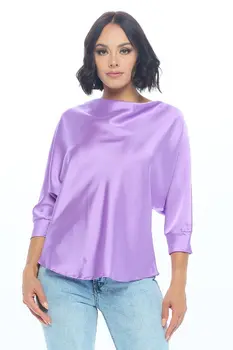 Satin Vibrant Cowl neck 3/4 Sleeve Top