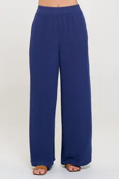 Solid Linen Wide Leg Pants with Pockets