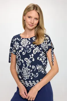 Floral Print Short Sleeve Top with Tie Sleeve