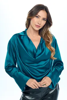 Satin Collared Cowl neck Top with Split Cuff