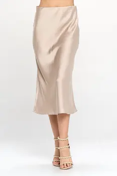 Solid Satin Midi Skirt