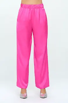 Stretch Satin Pants w/ Elastic Waist and Pocket