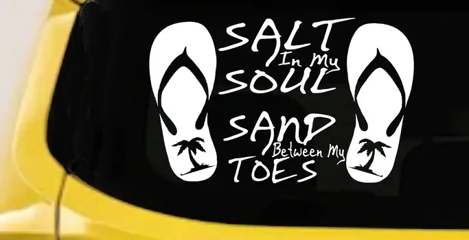 Salt In My Soul Sand Between My Toes Flip Flops Palm Tree Car Truck Decal Sticke
