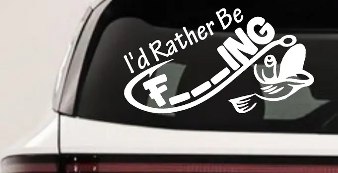 Funny Fishing Decal for Car or Truck Window - I'd Rather Be Fishing Sticker