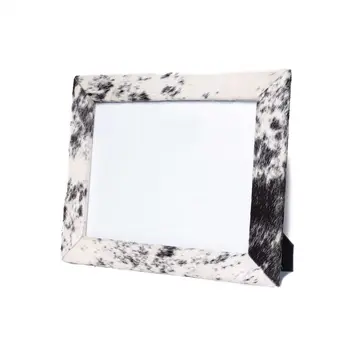 8" x 10" Black And White Cowhide Hanging & Tabletop Picture Frame with Mat