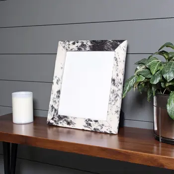 8" x 10" Black And White Cowhide Hanging & Tabletop Picture Frame with Mat