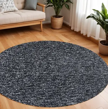 8' Black And White Hand Woven Round Rug
