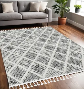5' X 8' Cream And Charcoal Geometric Area Rug