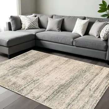 8' X 10' Ivory And Gray Abstract Area Rug