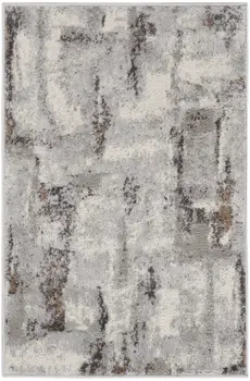 2' X 3' Ivory Black and Gray Abstract Non Skid Area Rug