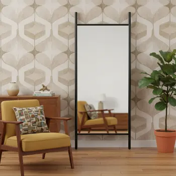 64" Black Solid Wood Novelty Freestanding Framed Full Length Mirror