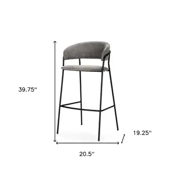 30" Gray and Black Fabric and Metal Bar Height Bar Chair