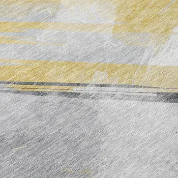 3' X 5' Gold And Gray Striped Washable Indoor Outdoor Area Rug