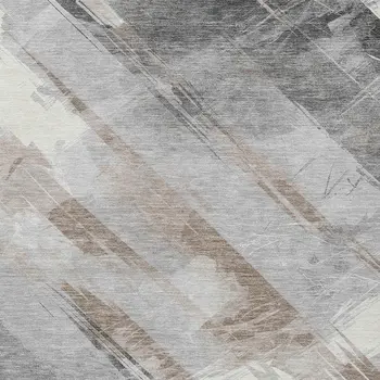 9' X 12' Taupe And Gray Striped Washable Indoor Outdoor Area Rug