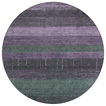 8' Purple And Olive Green Round Striped Washable Indoor Outdoor Area Rug