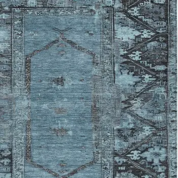 5' X 8' Blue And Gray Oriental Washable Indoor Outdoor Area Rug