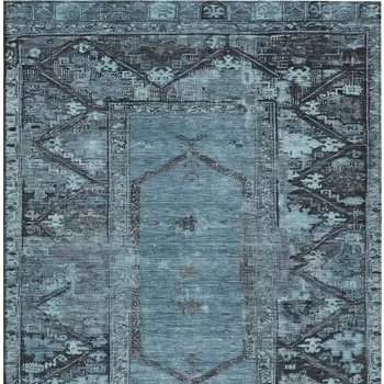 5' X 8' Blue And Gray Oriental Washable Indoor Outdoor Area Rug