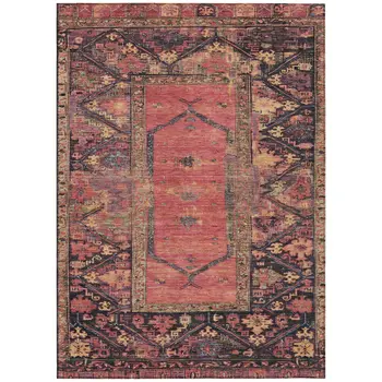 3' X 5' Salmon And Charcoal Oriental Washable Indoor Outdoor Area Rug