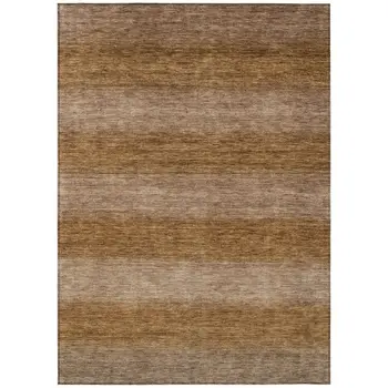 8' X 10' Brown And Khaki Striped Washable Indoor Outdoor Area Rug